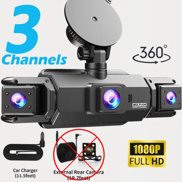 360° 4-Lens Car DVR Dash Cam with IPS Screen & Night Vision