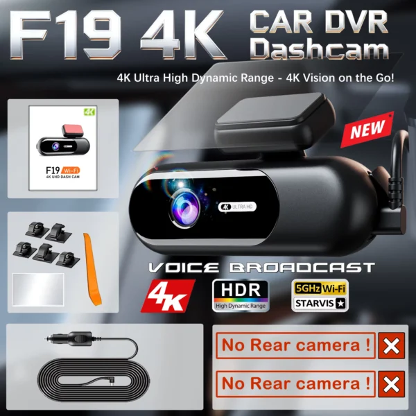 4K UHD Car Dash Cam Dual Front Rear with WiFi & Night Vision
