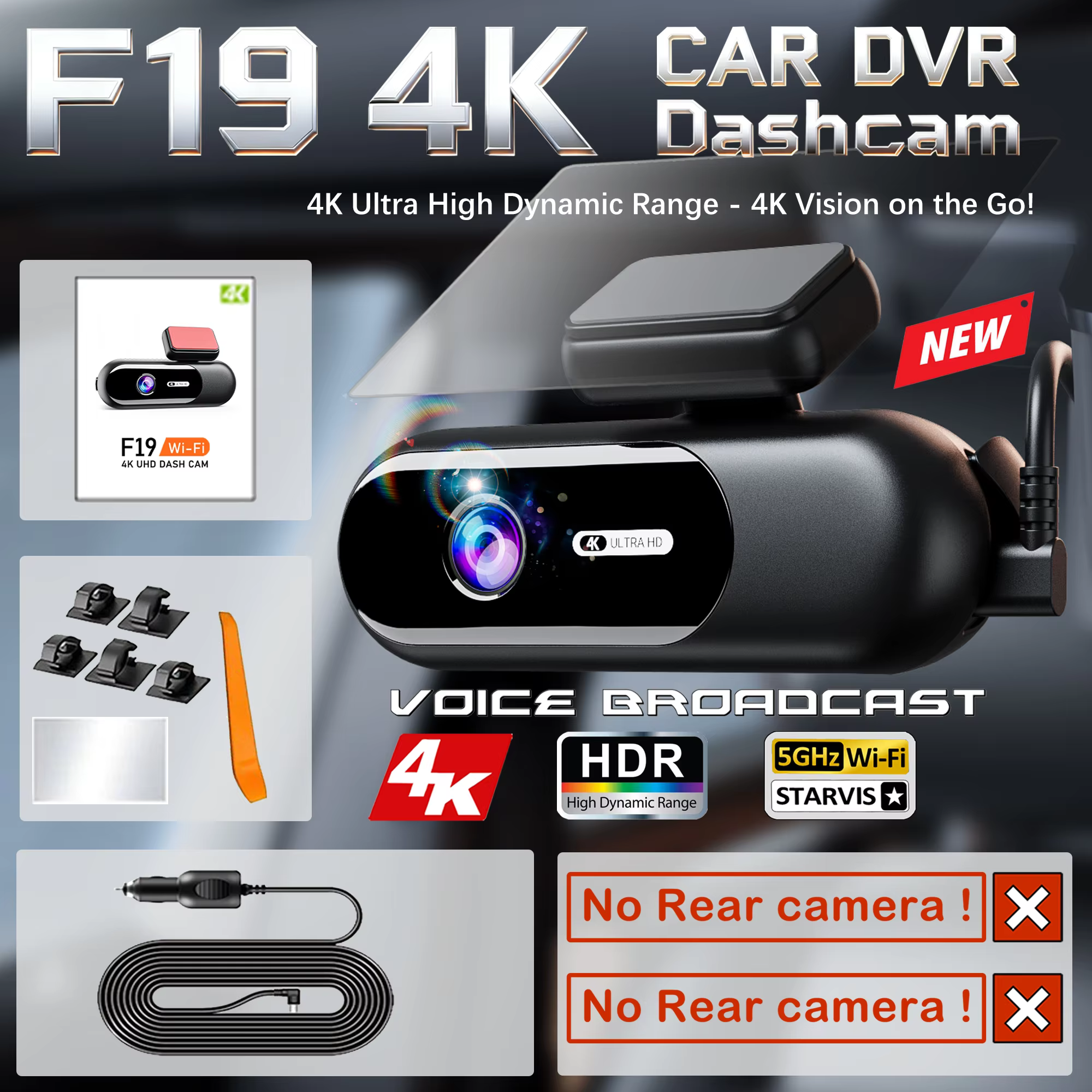 4K UHD Car Dash Cam Dual Front Rear with WiFi & Night Vision