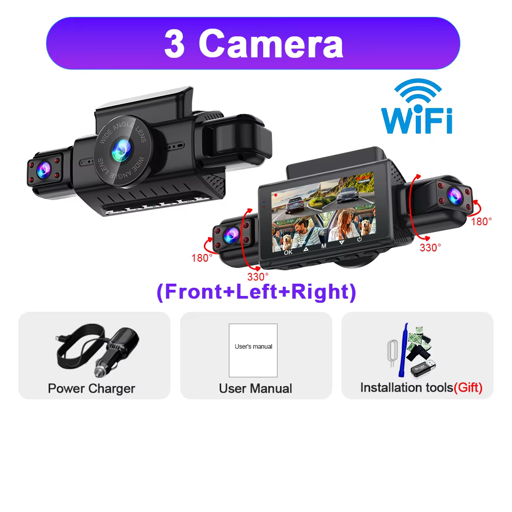 4-Channel Car Dashcam FHD 1080P WiFi Night Vision