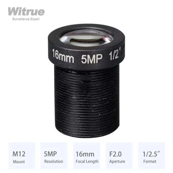 Witrue HD 5MP M12 Mount Manual Lens 8/12/16MM F2.0