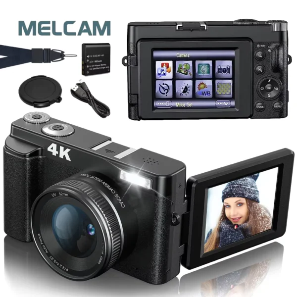 MELCAM 4K Vlogging Camera 48MP with Flip Screen