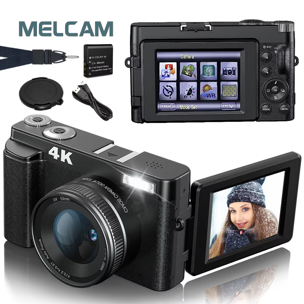 MELCAM 4K Vlogging Camera 48MP with Flip Screen