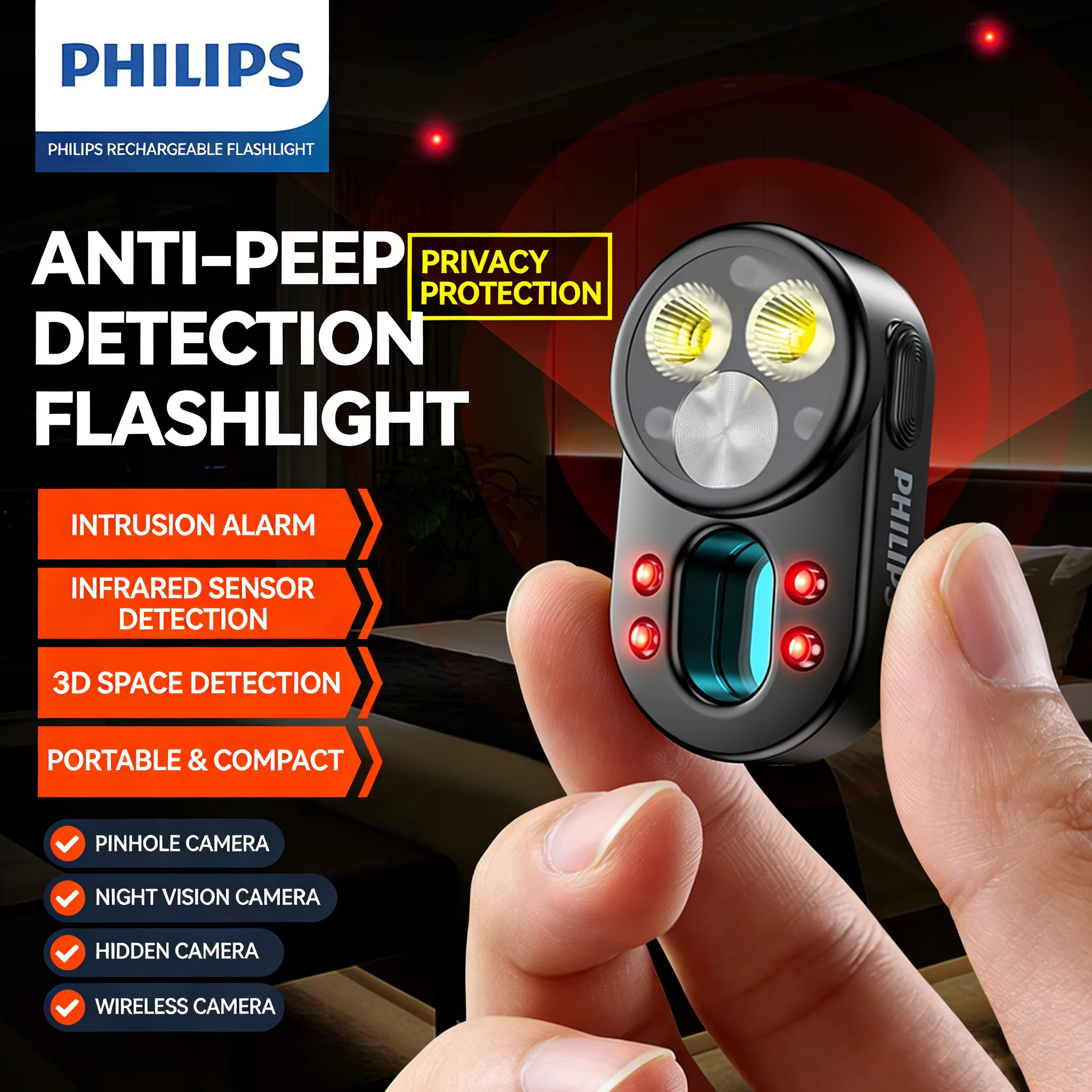 Philips SFL 1551 Portable Privacy Camera Detector Flashlight