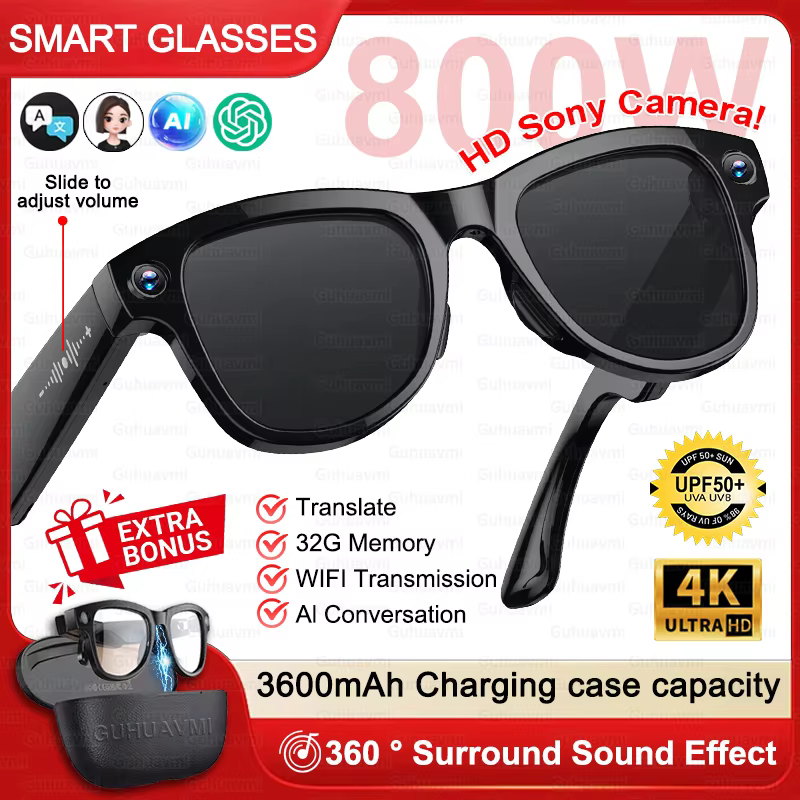 GUHUAVMI Smart Glasses with Dual 8MP Cameras & AI Features