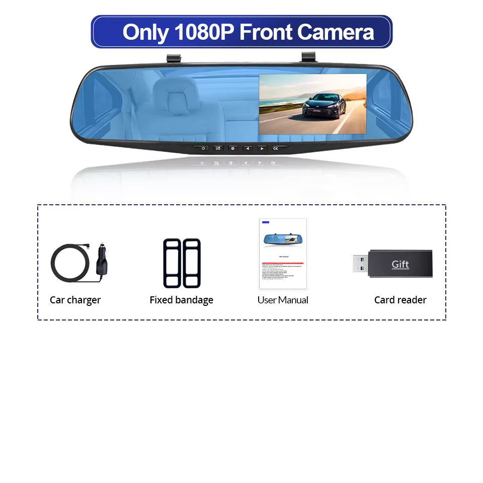 E-ACE 4.3 Inch Dual Lens Car DVR Mirror Dashcam 1080P