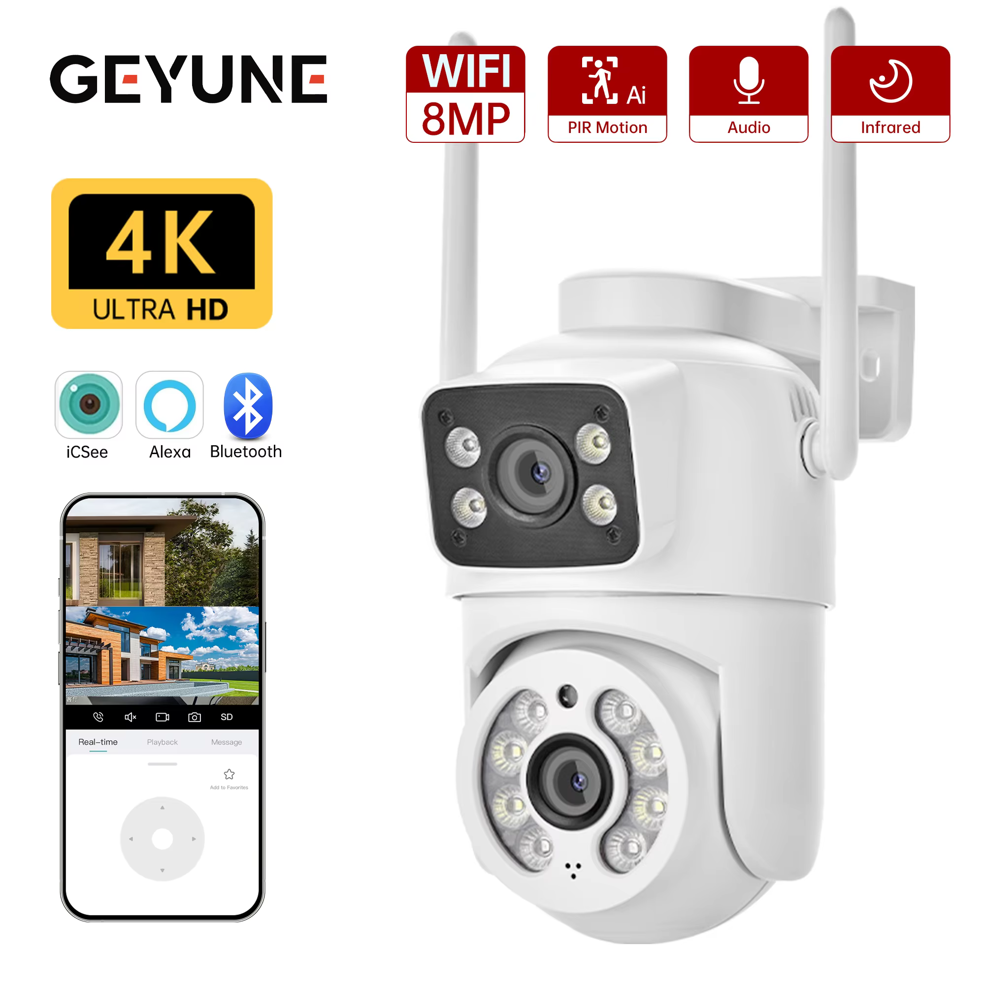 8MP 4K Dual-Lens PTZ WiFi Security Camera Outdoor