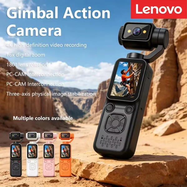 Lenovo 4K HD Handheld Sports Camera with Gimbal & Face Tracking