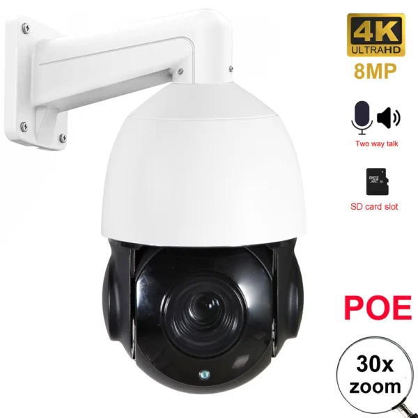 8MP 4K Outdoor POE IP PTZ Camera 30X Zoom Speed Dome