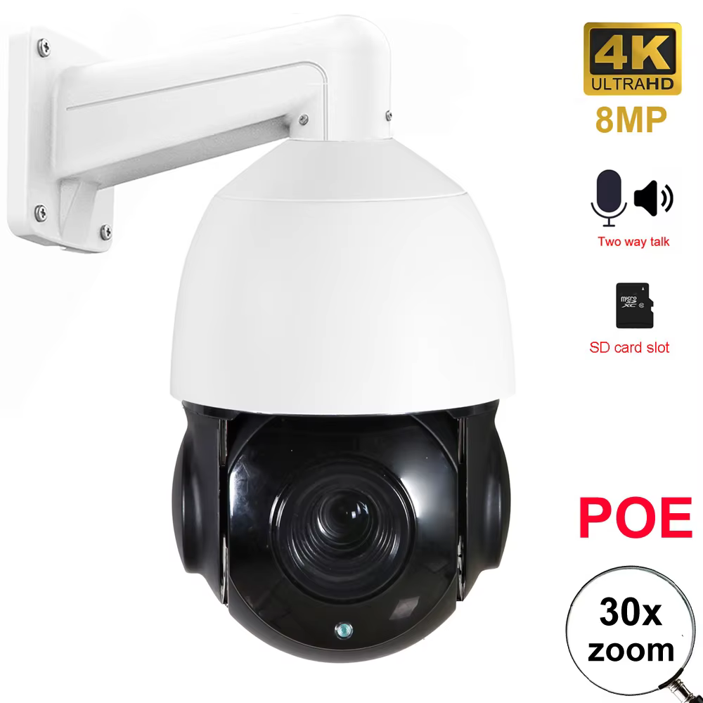 8MP 4K Outdoor POE IP PTZ Camera 30X Zoom Speed Dome
