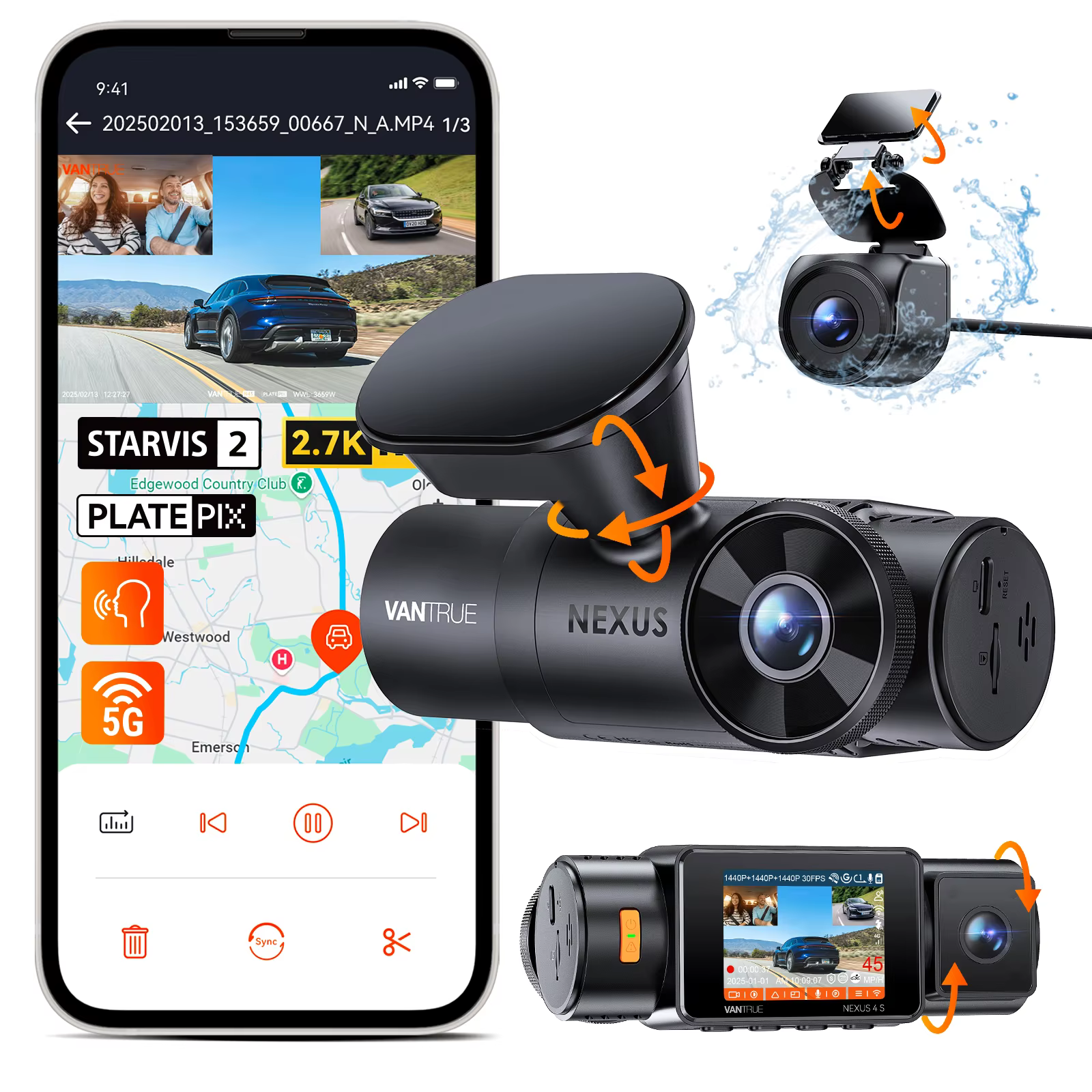 Vantrue N4S 3 Channel DashCam WiFi STARVIS 2 2.7K+1440P