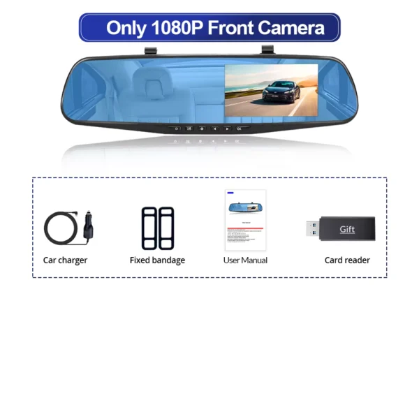 4.3 Inch 1080P Dual Lens DVR Rearview Mirror Dashcam