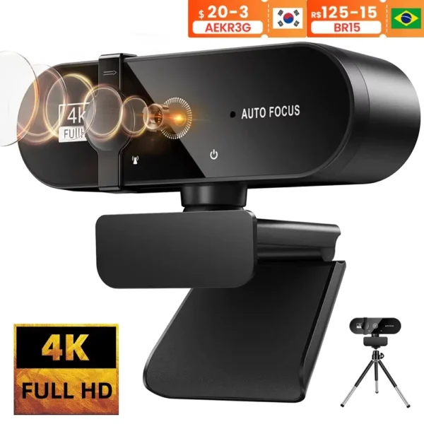 4K USB Webcam with Autofocus and Built-in Microphone