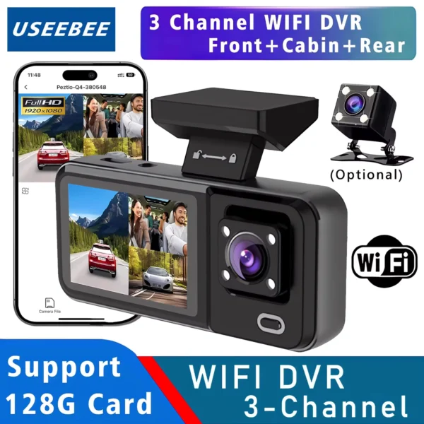 USEEBEE WIFI 3-Camera 1080P Car Dash Cam Recorder