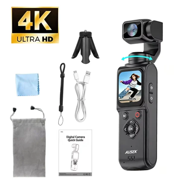 4K Wifi Pocket Action Camera with 330° Auto-Rotate Lens