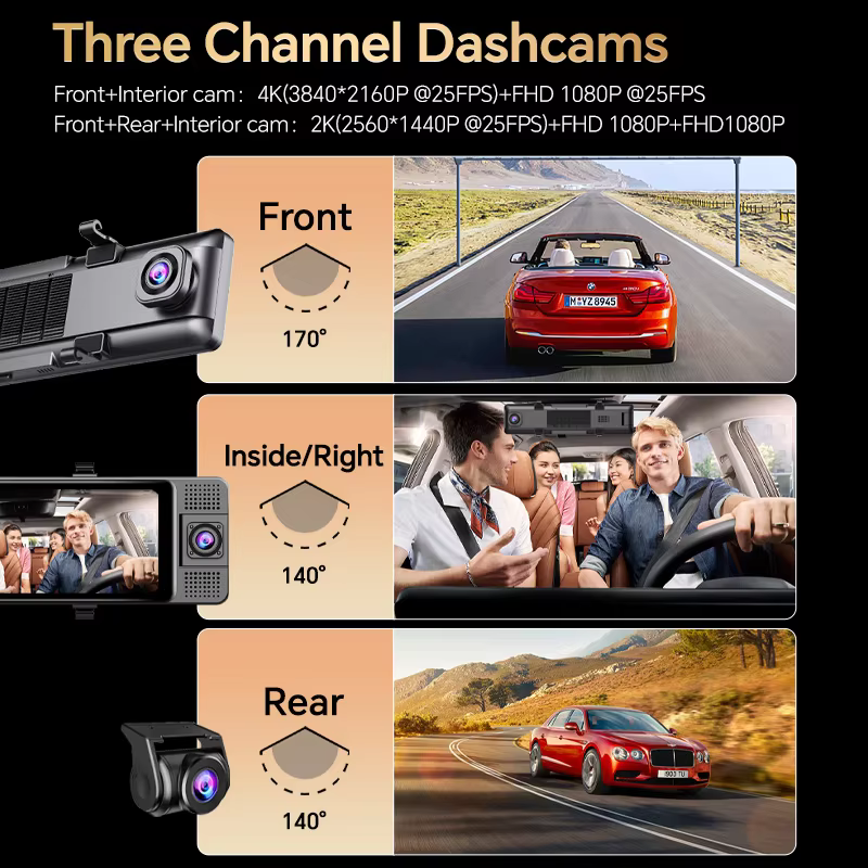 H330 3-Channel Dash Cam 4K+1080P WiFi GPS Dual Lens