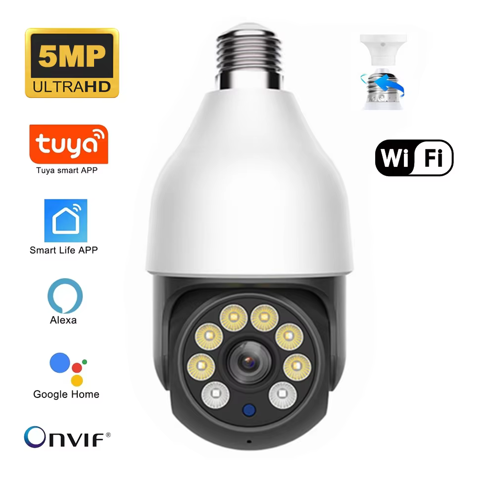 5MP 5G E27 WiFi PTZ Security Bulb Camera Outdoor