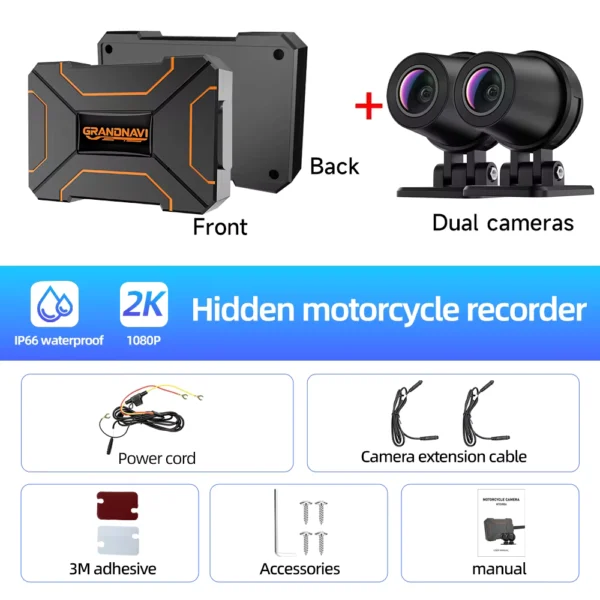 Motorcycle Dual DVR 1080P Front & Rearview Dash Cam