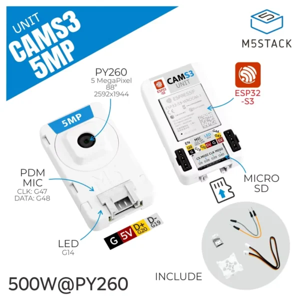 M5Stack CamS3 Wi-Fi 5MP Camera Module with Micro SD