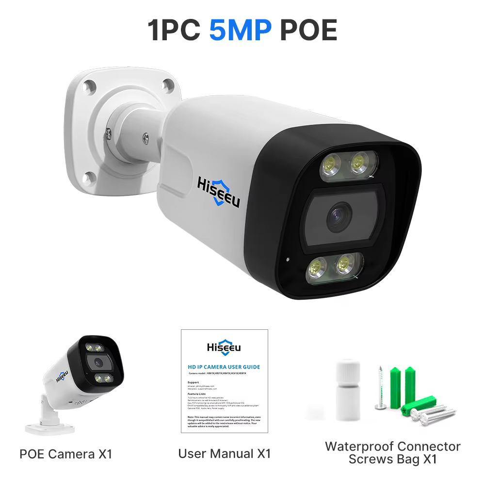 Hiseeu 4K POE IP Camera with Color Night Vision & Face Detection