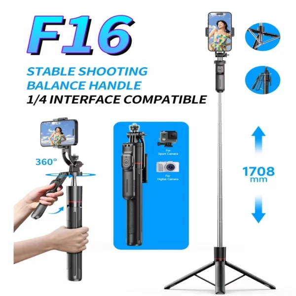 MEUYAG Selfie Stick Tripod with Bluetooth Remote and 1708mm Monopod