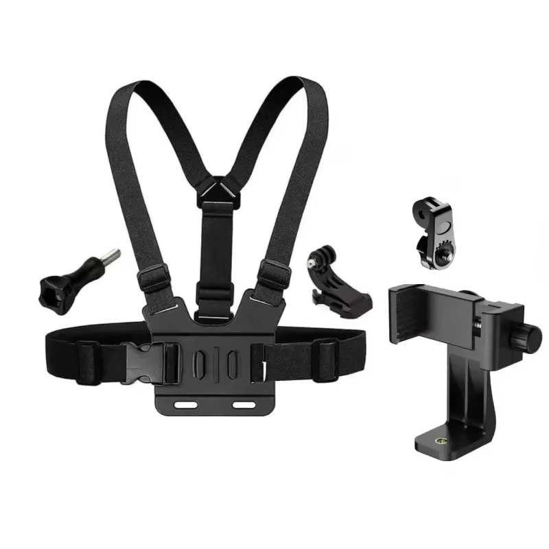 Adjustable Black Phone Clip Holder with Chest Strap Fixation