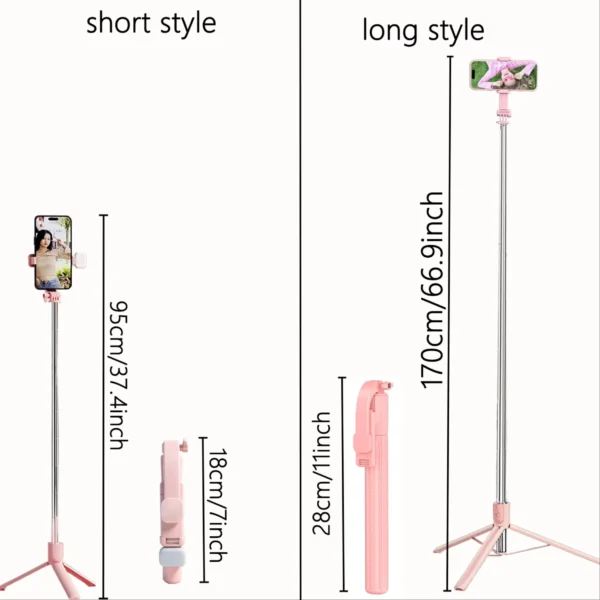 Extendable Aluminum Selfie Stick Tripod with Fill Light & Remote