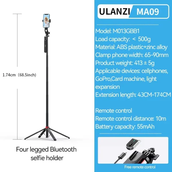 Ulanzi MA09 1.74m Extendable Selfie Stick Tripod with Remote