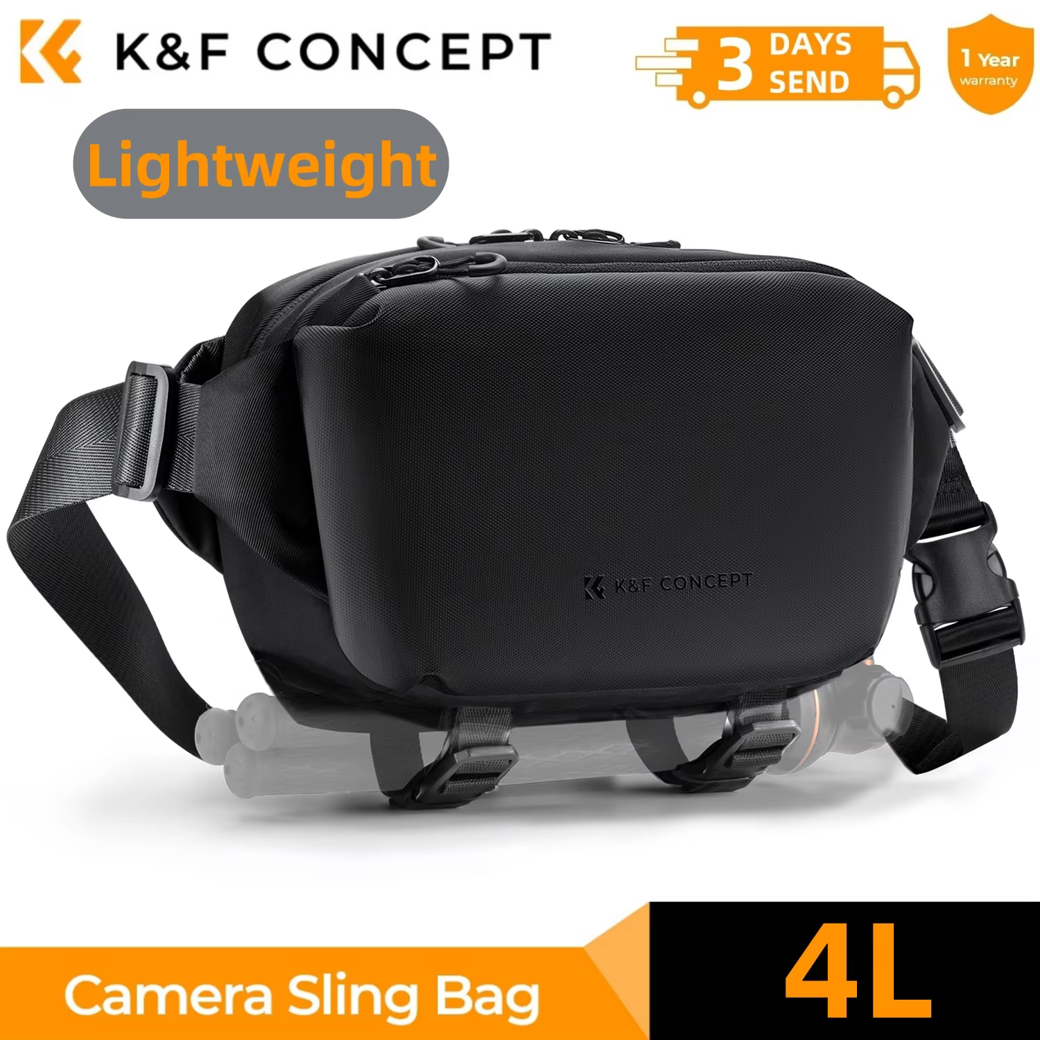 K&F CONCEPT 4L Lightweight Camera Sling Bag with Tripod Holder