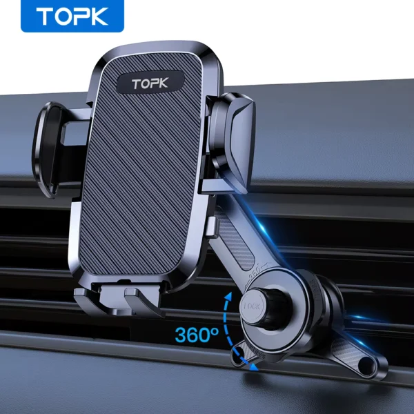 TOPK Car Phone Mount Holder with 3-Point Support and 360° Rotation