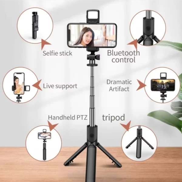 Bluetooth Selfie Stick Tripod with Fill Light Remote