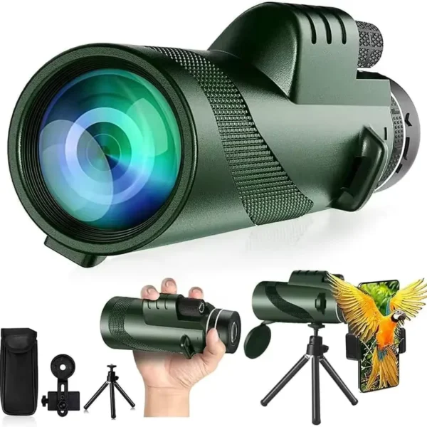 80x100 HD Monocular with Smartphone Adapter & Tripod