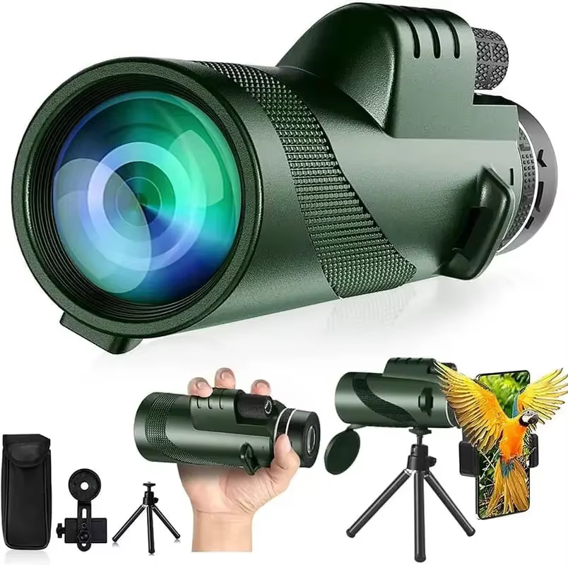 80x100 HD Monocular with Smartphone Adapter & Tripod