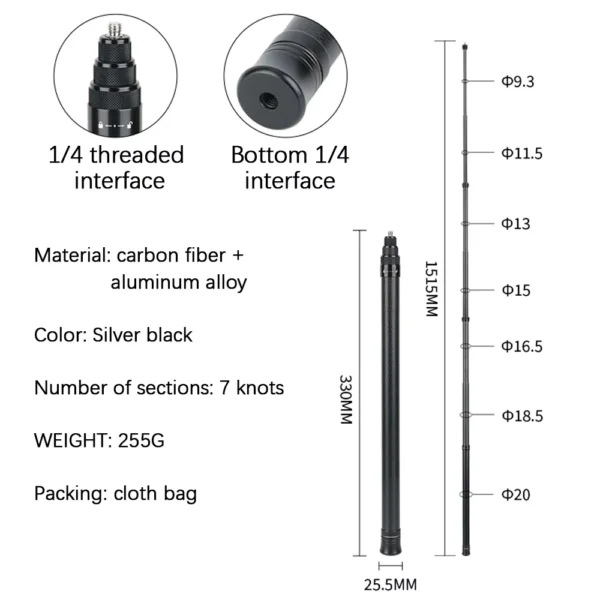 3M Carbon Fiber Scalable Monopod for Insta360 GoPro