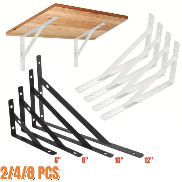 Heavy Duty Steel L Brackets 6-12 Inch, Black/White