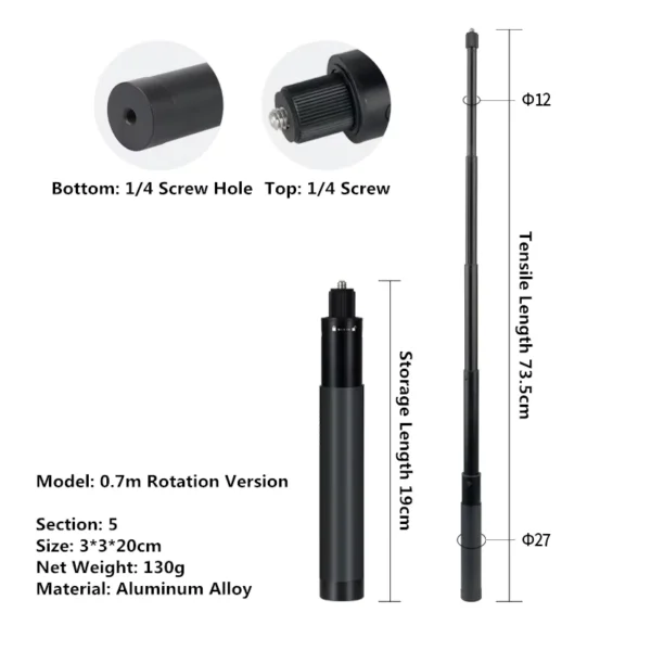 Aluminum Extendable Selfie Stick for Action Cameras