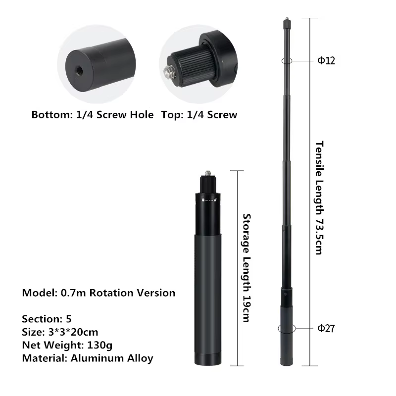 Aluminum Extendable Selfie Stick for Action Cameras