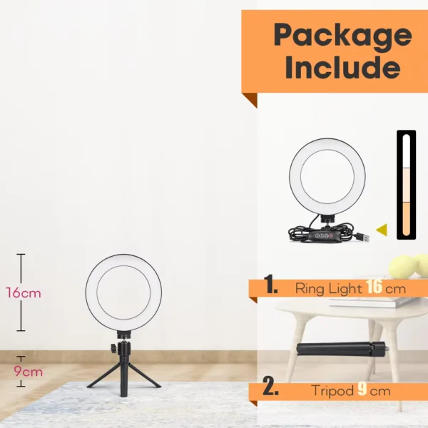 Lightweight Adjustable Tripod with LED Ring Light for Phone