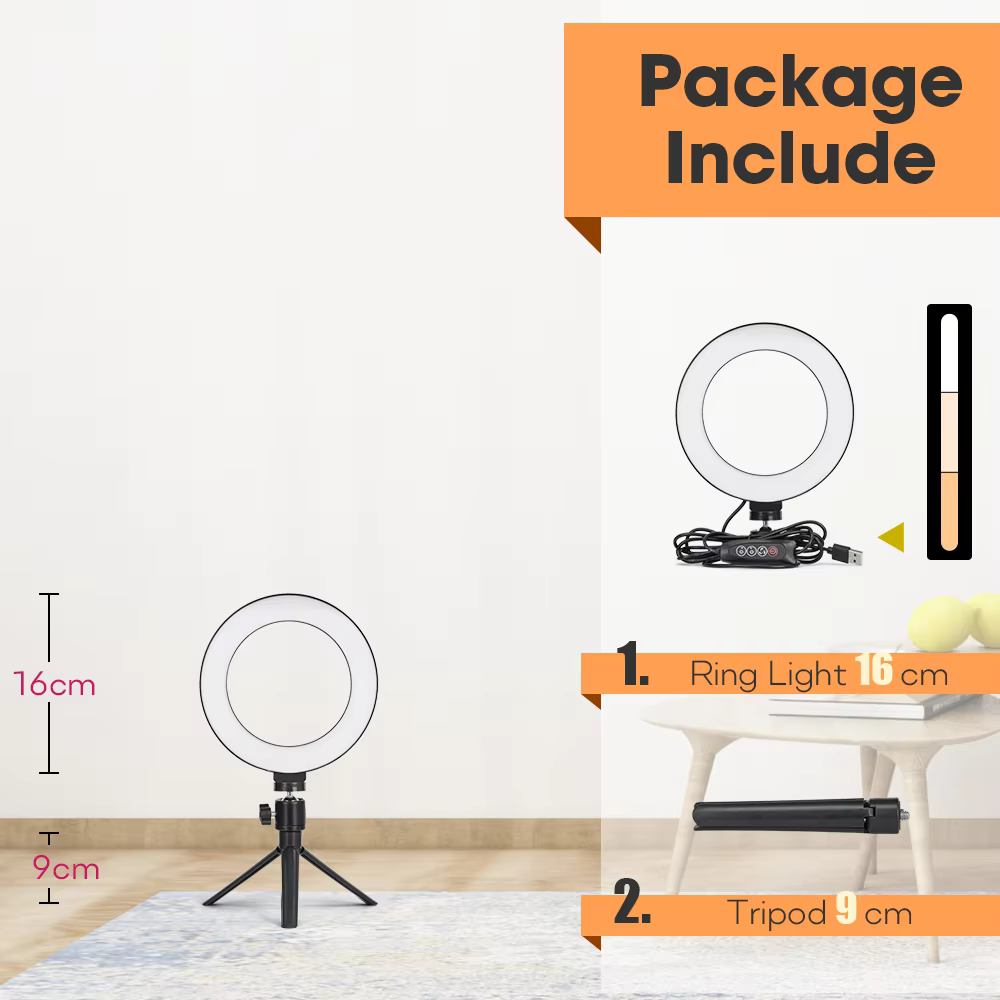 Lightweight Adjustable Tripod with LED Ring Light for Phone