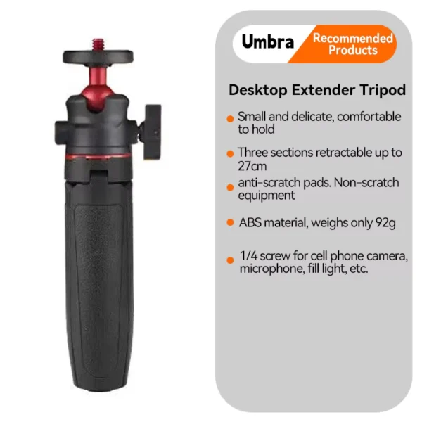 MT-08 Foldable Mini Tripod Selfie Stick with 360° Ball Head