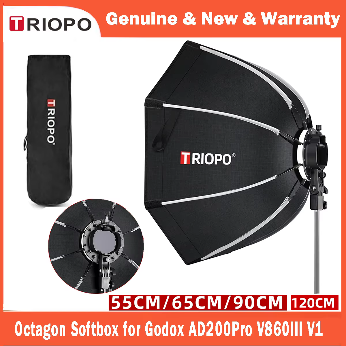 TRIOPO Foldable Octagon Softbox 55-120cm for Speedlight