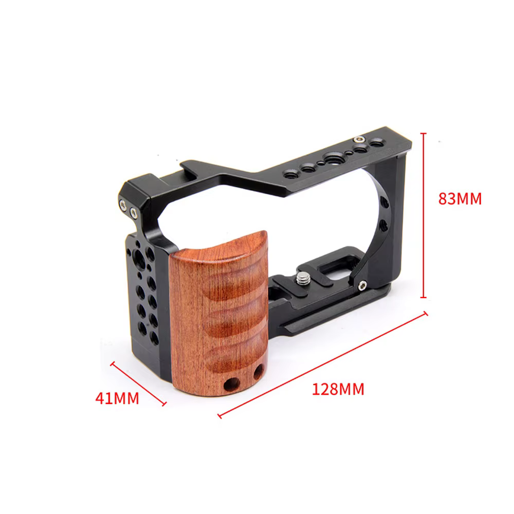 Camera Cage for Sony ZV-E10 with Wooden Handle and Cold Shoe