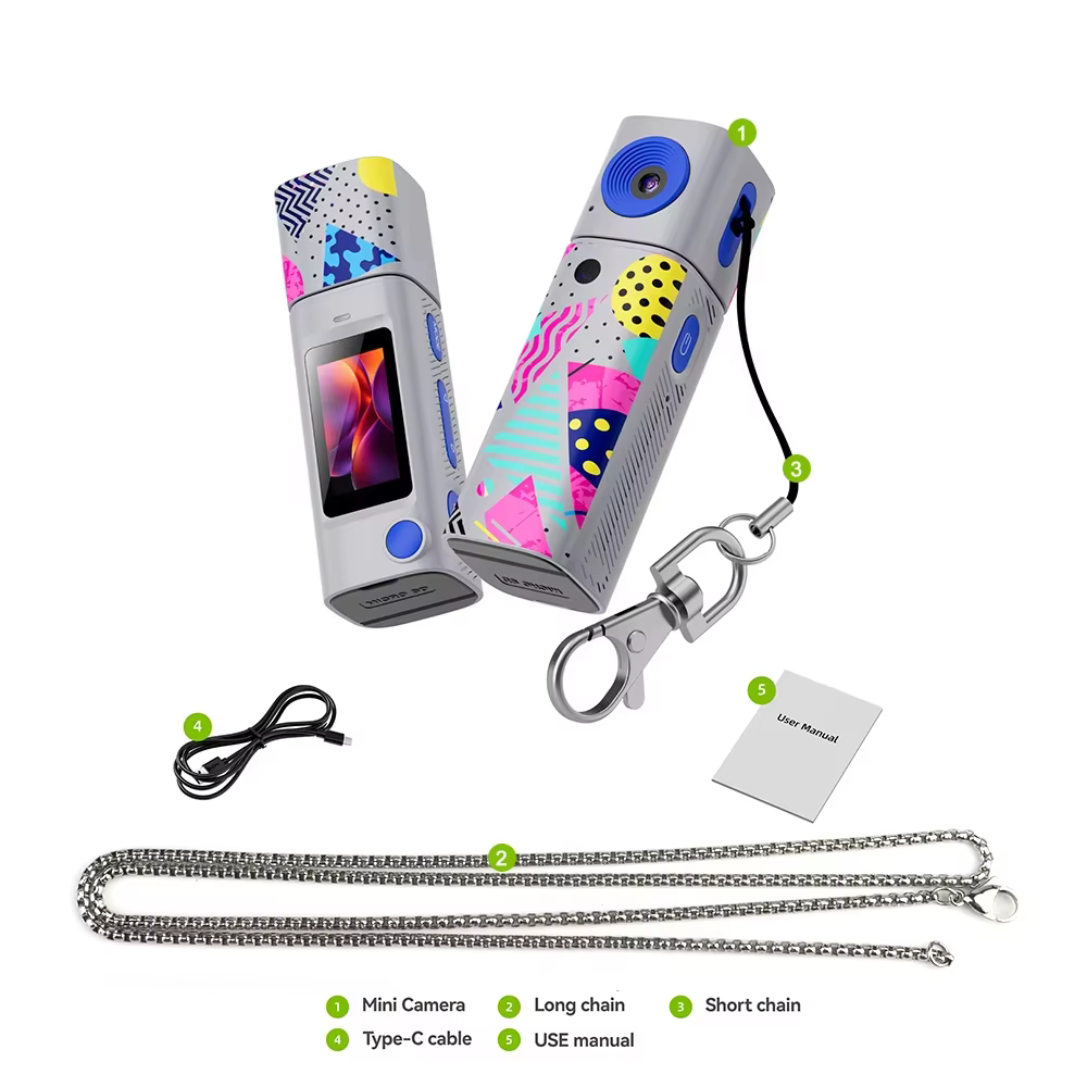 Ourlife 2K Flip Lens Mini Thumb Camera Portable Keychain