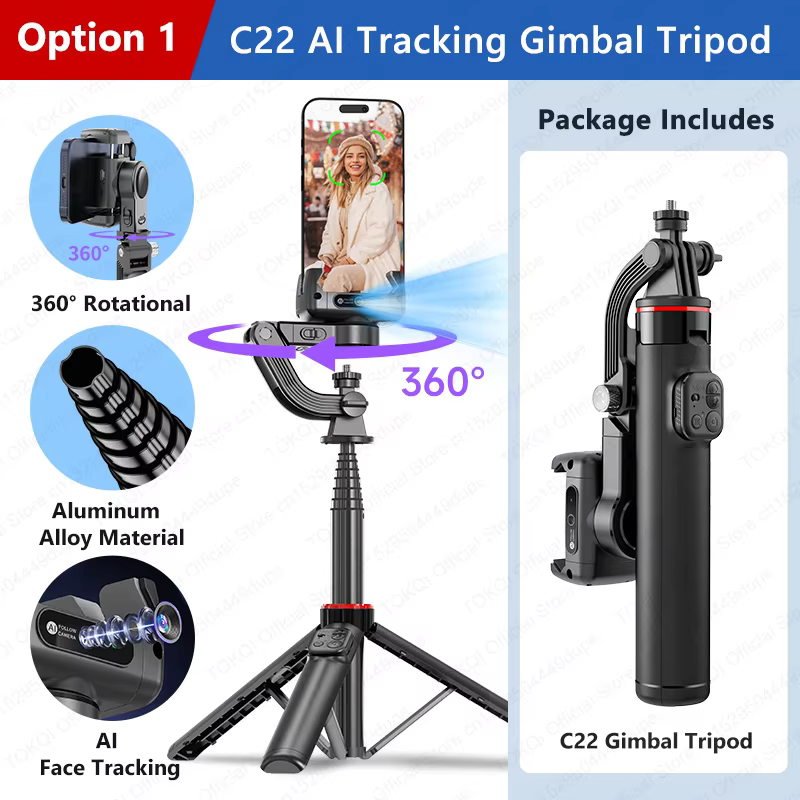C22 AI Face Tracking Handheld Gimbal Stabilizer