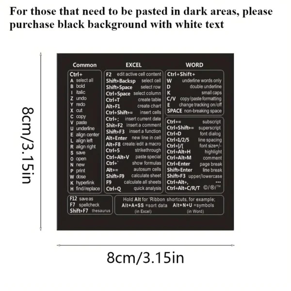 Vinyl Self-adhesive Keyboard Shortcut Stickers for Windows Office