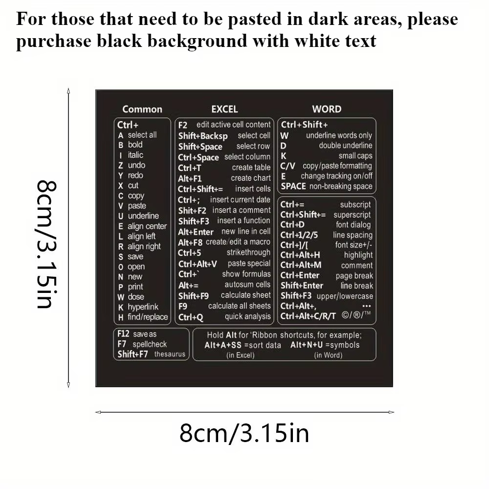 Vinyl Self-adhesive Keyboard Shortcut Stickers for Windows Office
