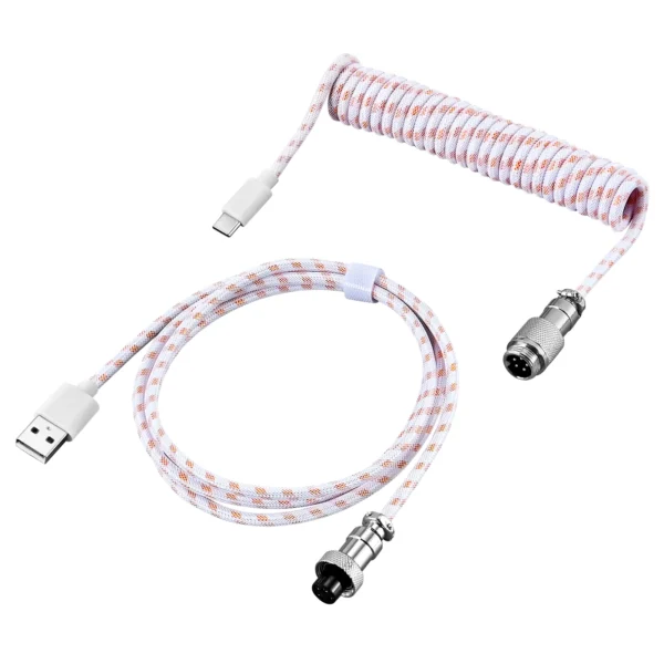 USB Type-C Coiled Mechanical Keyboard Cable with Aviation Connector