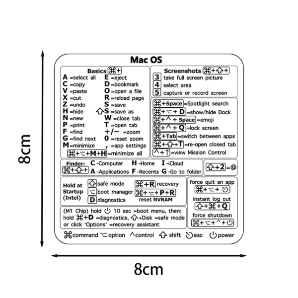 MacBook Pro/Air Keyboard Shortcut Stickers Clear Black