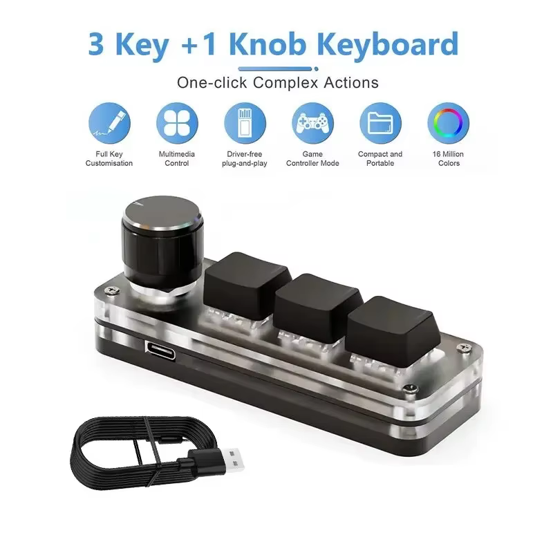 Mini 3-Key Macro Mechanical Keyboard with Knob RGB