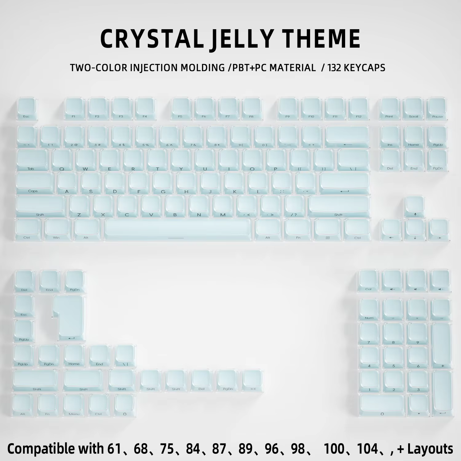Korean English Crystal Jelly Side Front Keycaps for Mechanical Keyboard